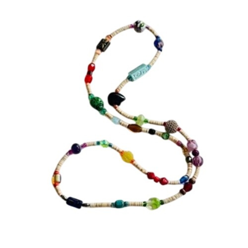 VTG Estate Heishi Shell Art glass necklace colorful beads Collar Strand Rare 28"